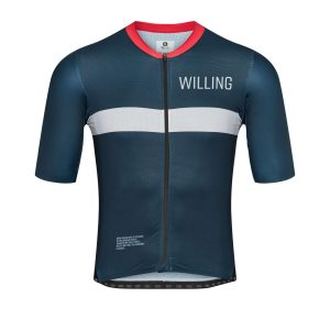 Willing Able Dark Pine Jersey in black, white and red.