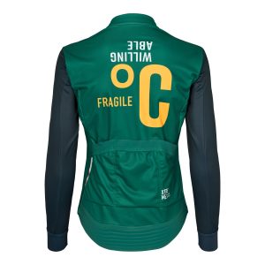 The WA Cloudburst LS Women's Jacket in green is a lightweight, water-repellent jacket with a snug fit, perfect for cold rides in wet or dry conditions.