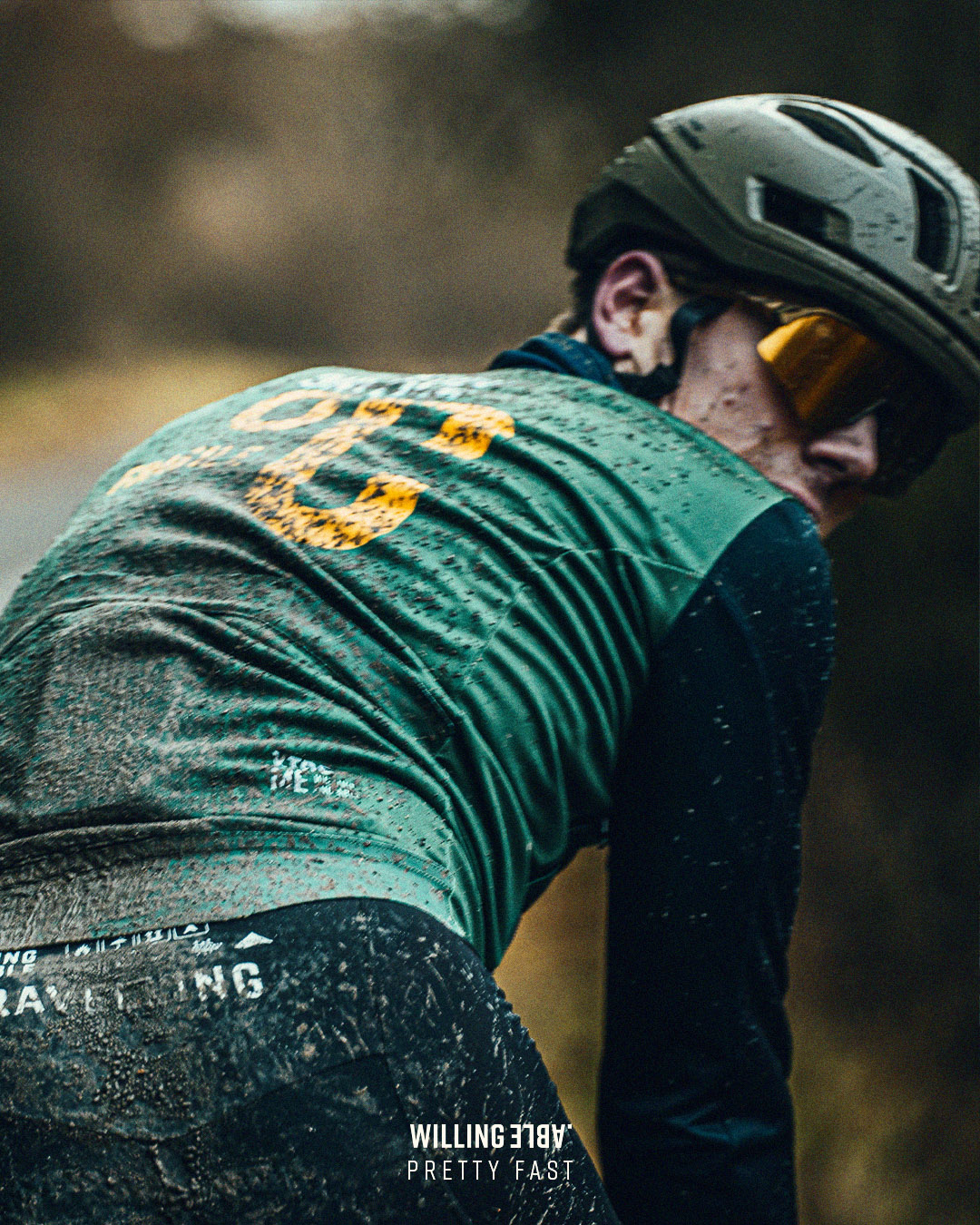 A rider from the gravel race looking back from his bike.