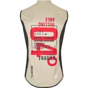 The Sandstorm Gilet offers windproof protection, stretchable comfort, and a double zipper for easy access. Crafted with 100% OEKO-TEX certified fabric. Colors are sand and red with black sides.