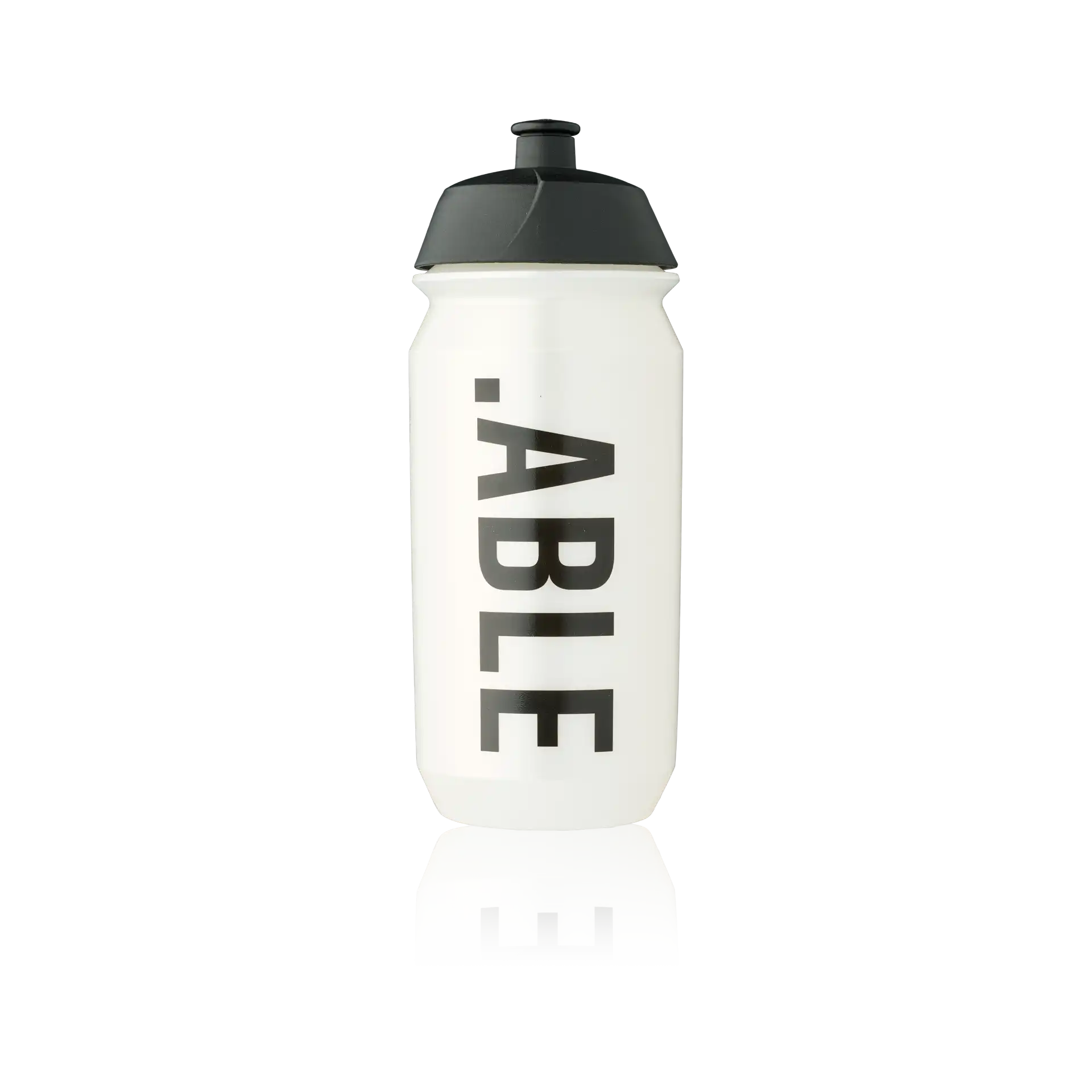 Premium handcrafted Willing Able 500 ml Bottle. Purist technology. Hand-free spout. BPA-Free FDA approved. 100% recyclable. Dishwashable. Freezer safe. Seethrough with .Able text and black lid.