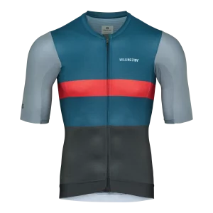 The Blue Blaze SS Jersey offers a race-fit design, breathable mesh, and eco-friendly materials