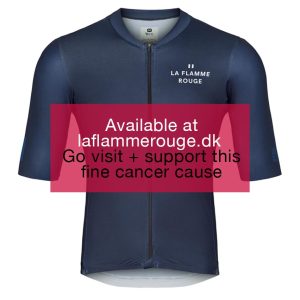 A shirt with text in front explaining that you can suppert The La Flamme Rouge cause for cancer