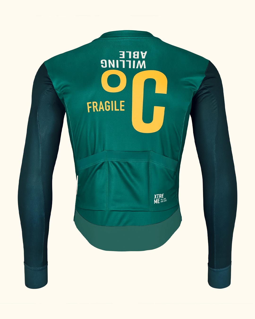 Picture of a green Willing Able shirt for cyclists. The bikepackers on this trip represents the brand Willing Able.